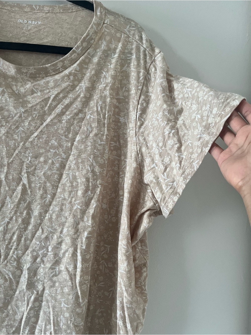 Old Navy Beige Floral 100% Cotton T Shirt XXL Coastal Casual Summer Cottagecore - Picture 3 of 6